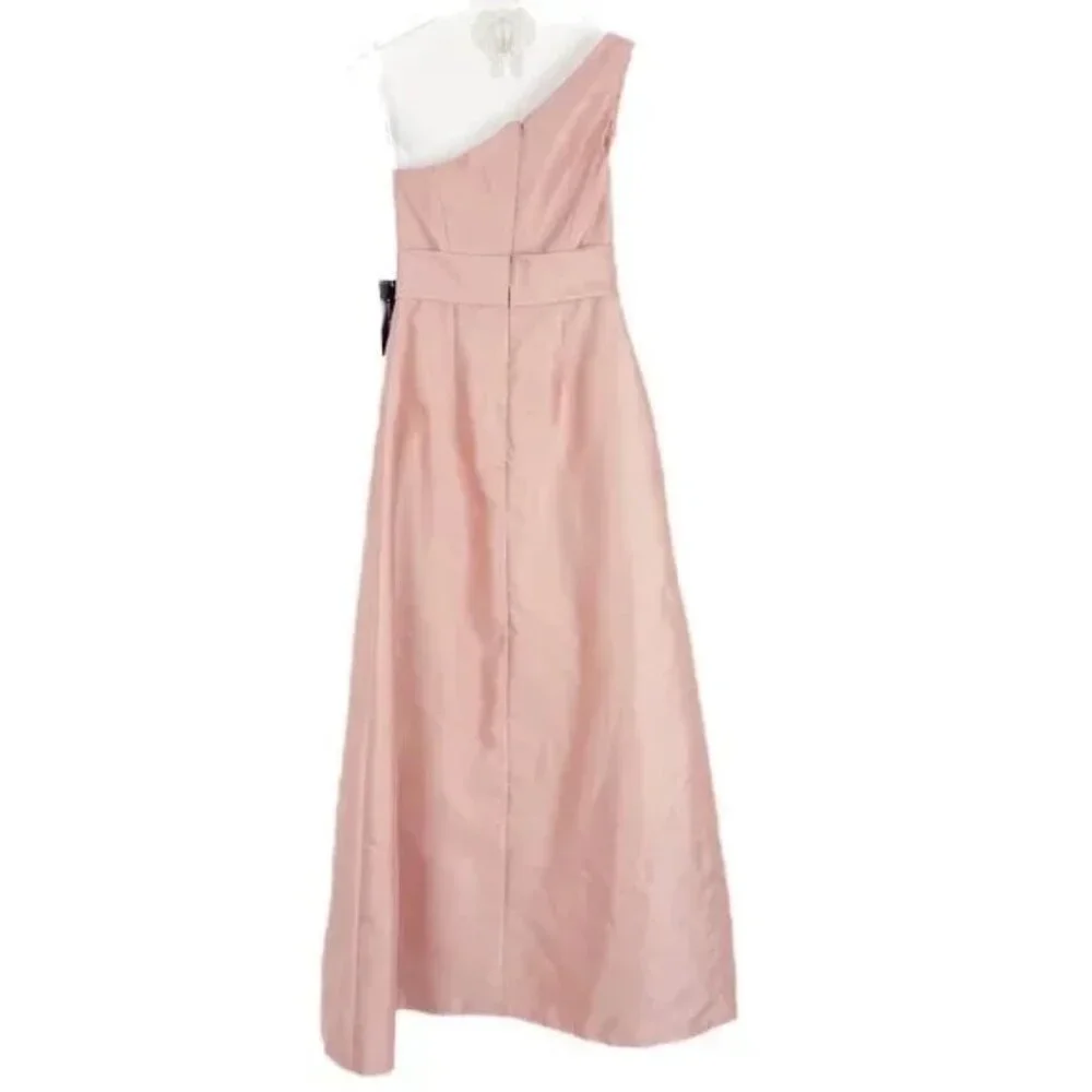 NWT Alfred Sung Draped One-Shoulder Satin Maxi Dress in Toasted Sugar Size 8 NEW - Picture 9 of 15